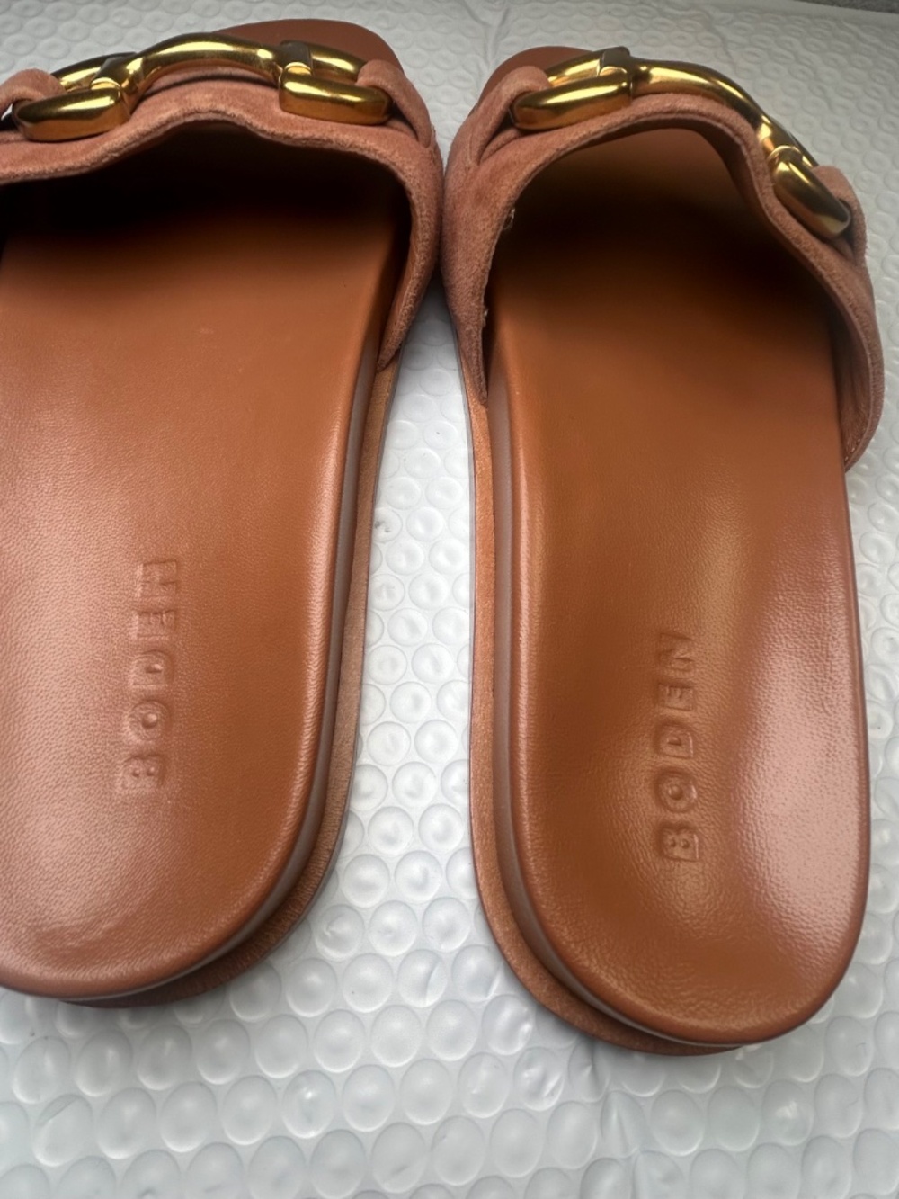 Boden Womens Iris Snaffle Sandal Size 8 Brown Leather Gold Bit Strap Slide - Picture 3 of 8